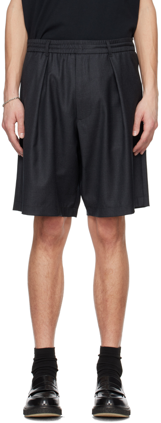 Lownn Grey Pleated Shorts In Dark Grey