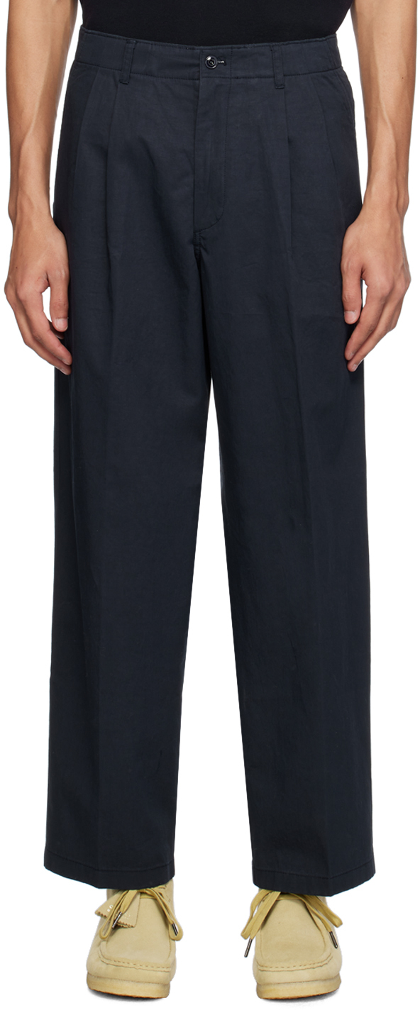 Pleated Wool Trousers in Navy