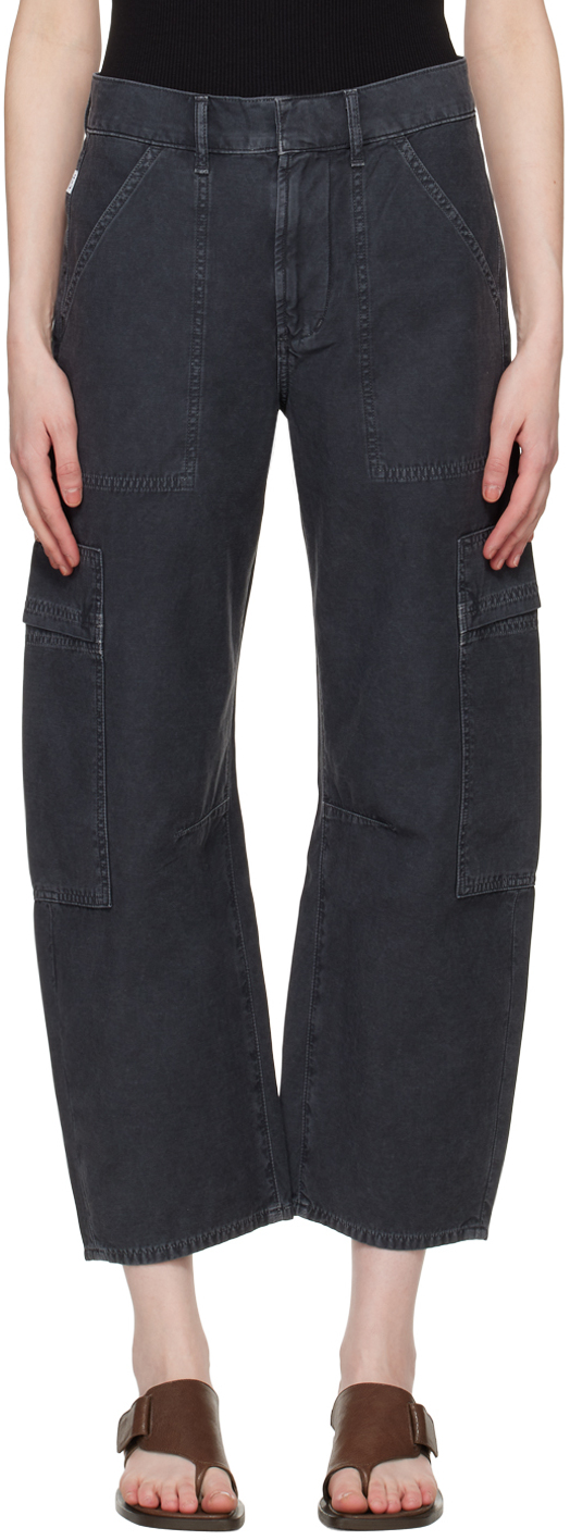 Citizens Of Humanity Black Marcelle Low Slung Cargo Pants In Washed Black