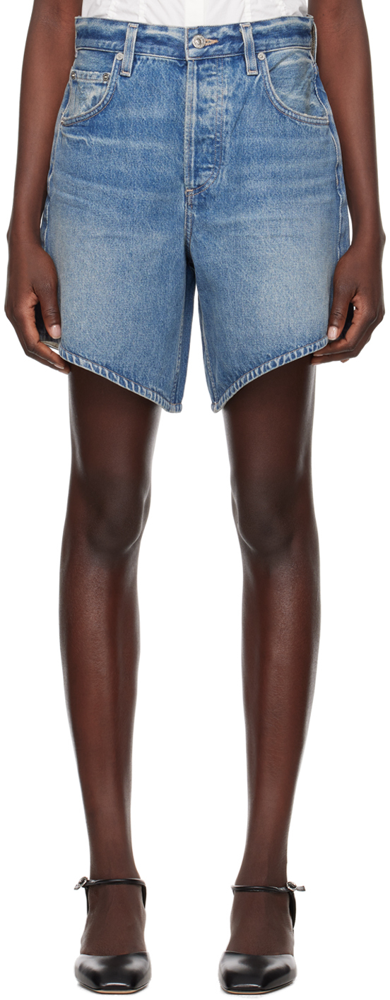 Citizens Of Humanity Blue Gaucho Denim Shorts In Dallas (med Ind)