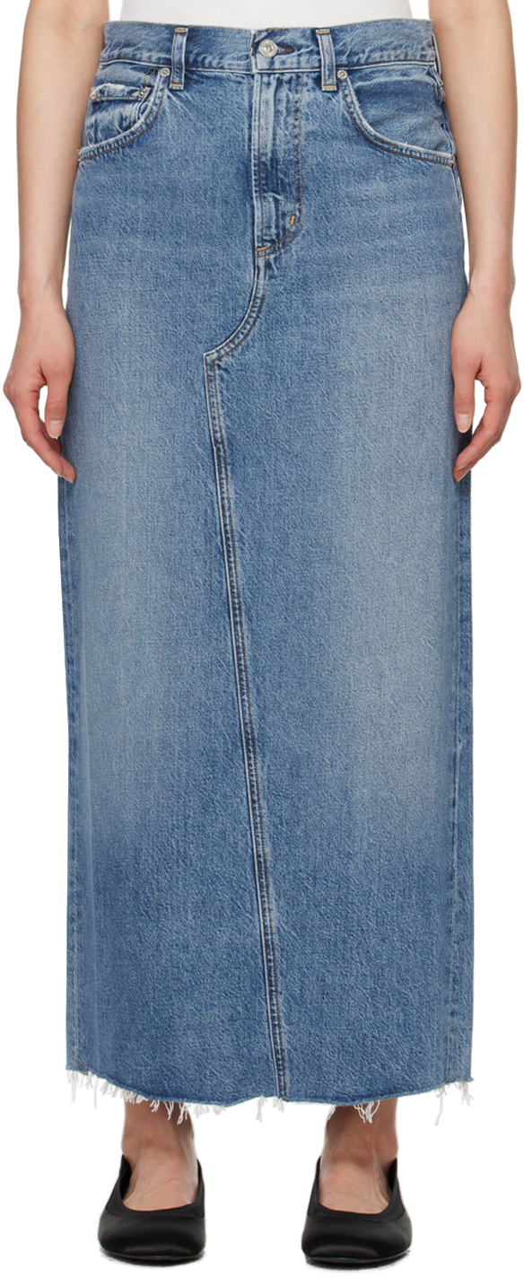 Blue Circolo Denim Maxi Skirt