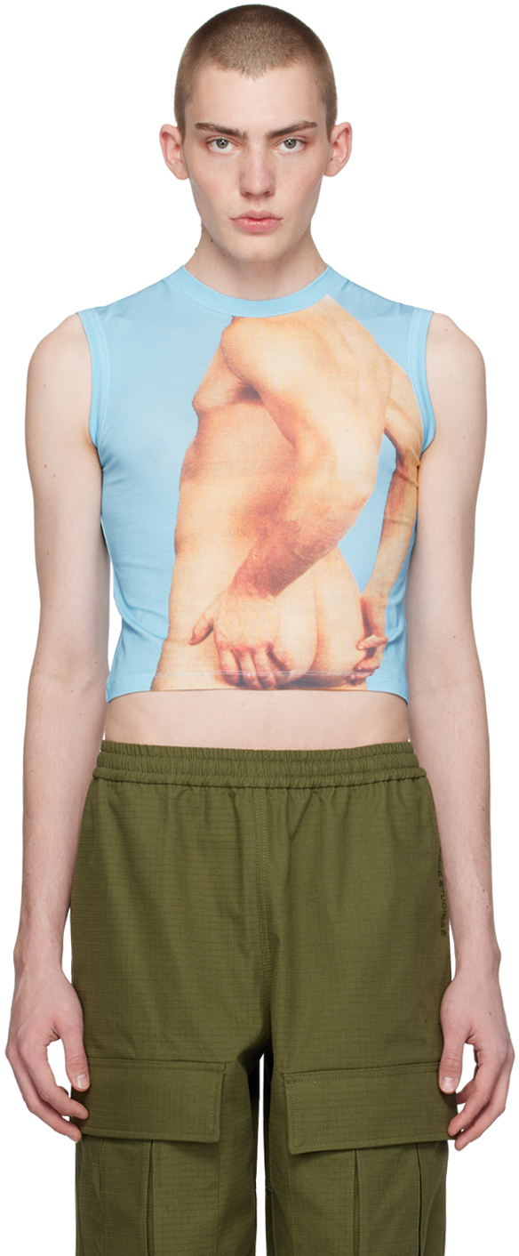 Blue 'Touch With The Eyes' Tank Top