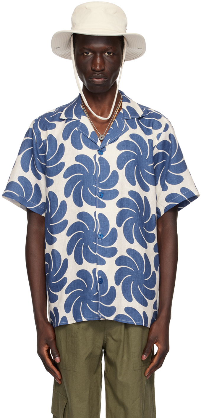 Shop Oas Off-white & Blue Cuba Shirt In Nebula