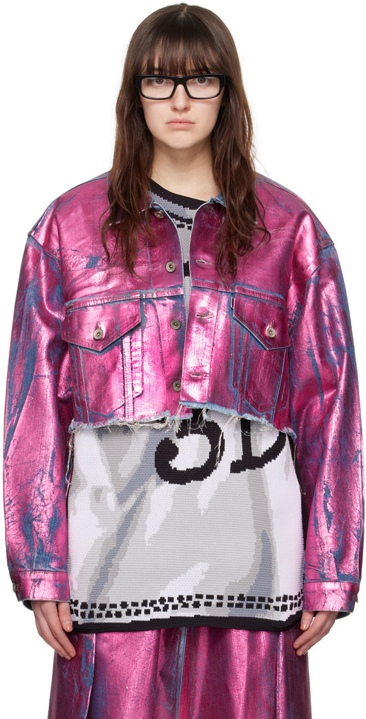 Pink Foil-Coated Denim Jacket