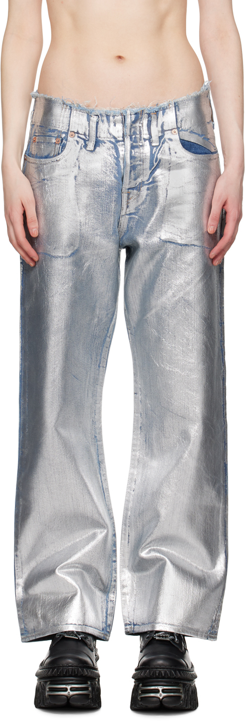 Silver Foil-Coated Jeans