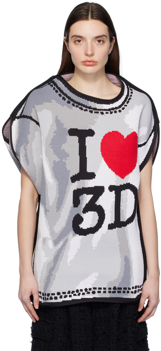Shop Doublet Gray & White 'i Heart 3d' Sweater