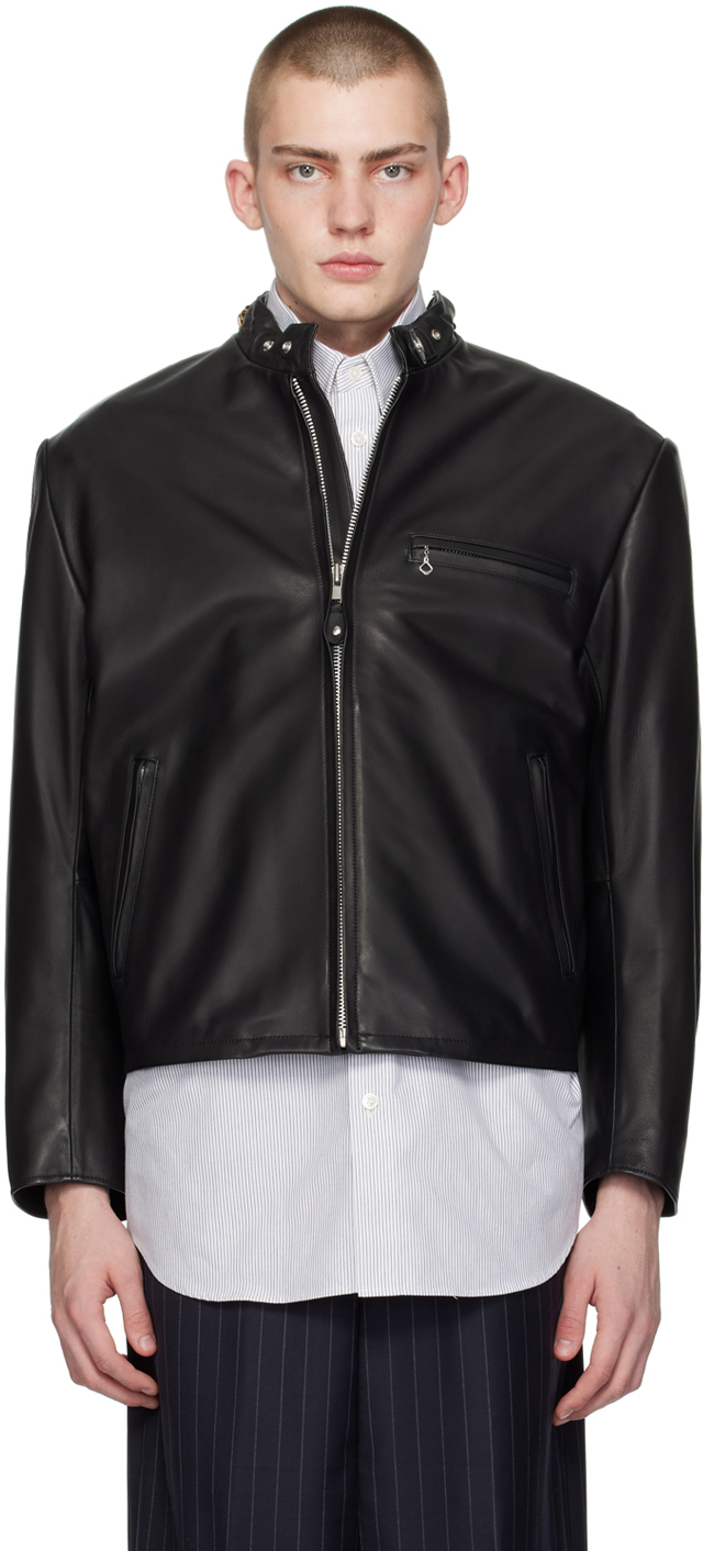 Black Chain Handle Leather Jacket