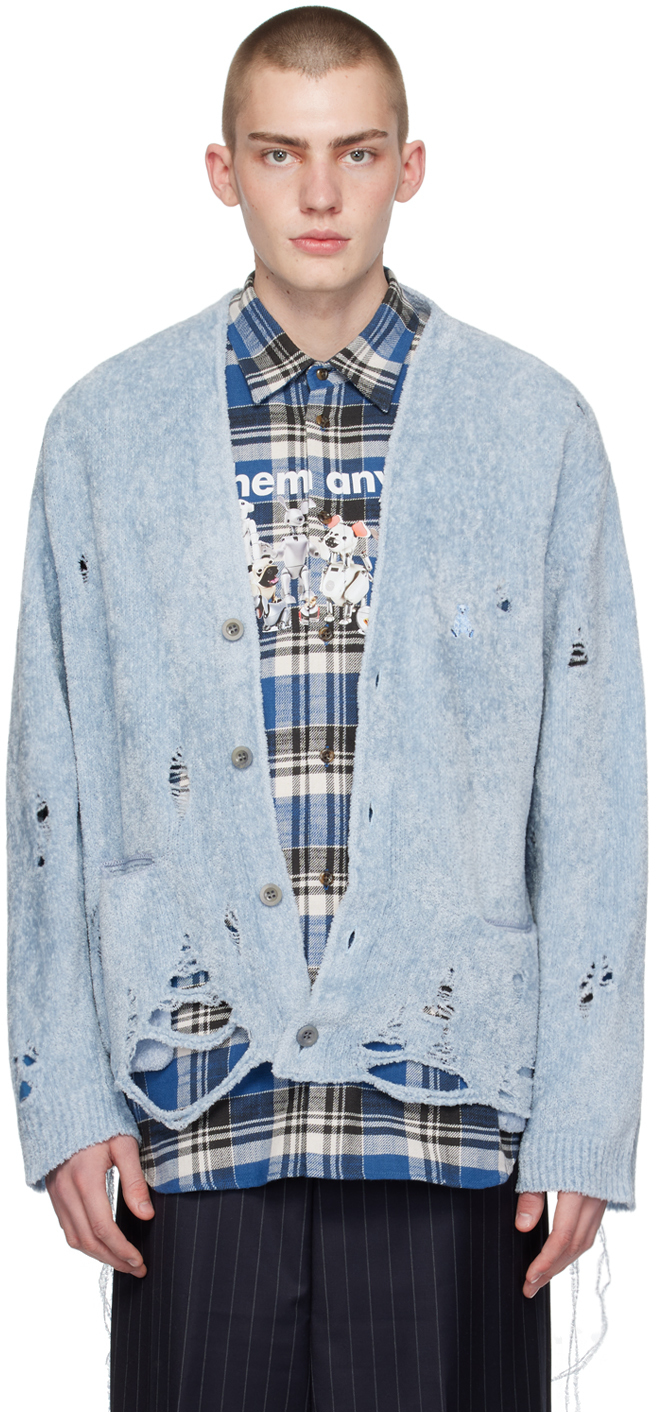 Doublet: Blue Embroidered Cardigan | SSENSE