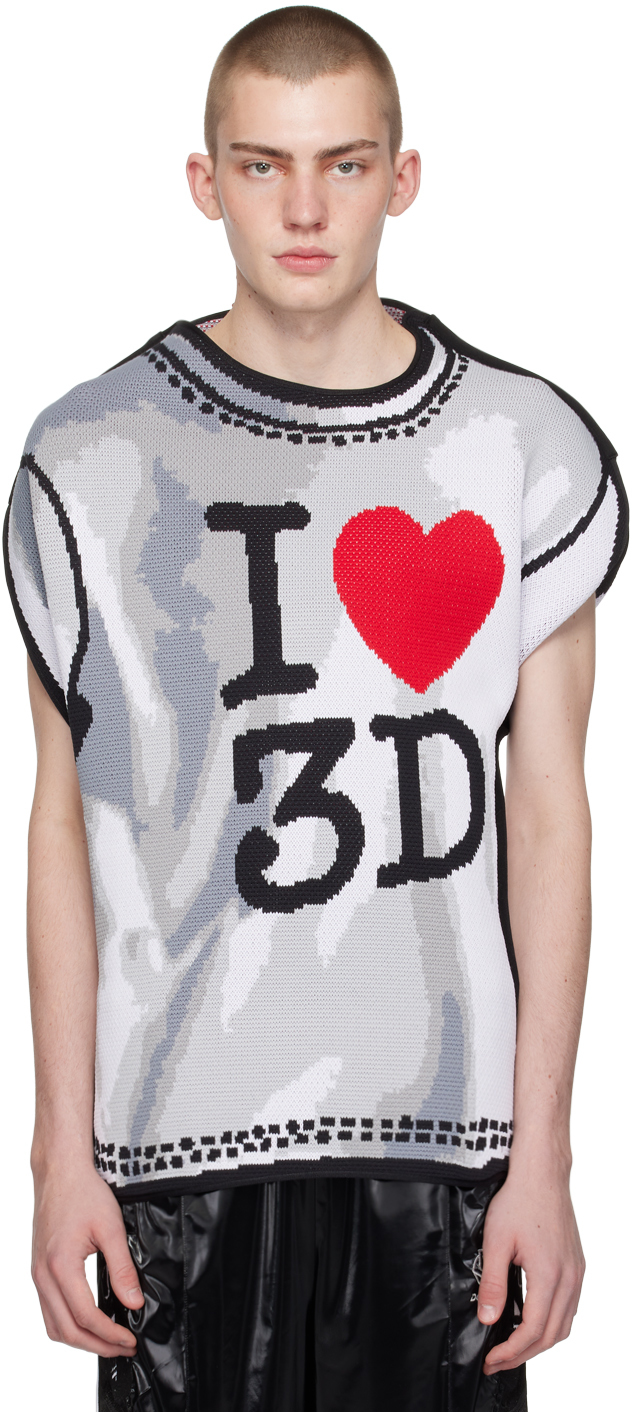 doubletdoublet: ホワイト Two-Dimensional I♡3D Tシャツ | SSENSE 日本