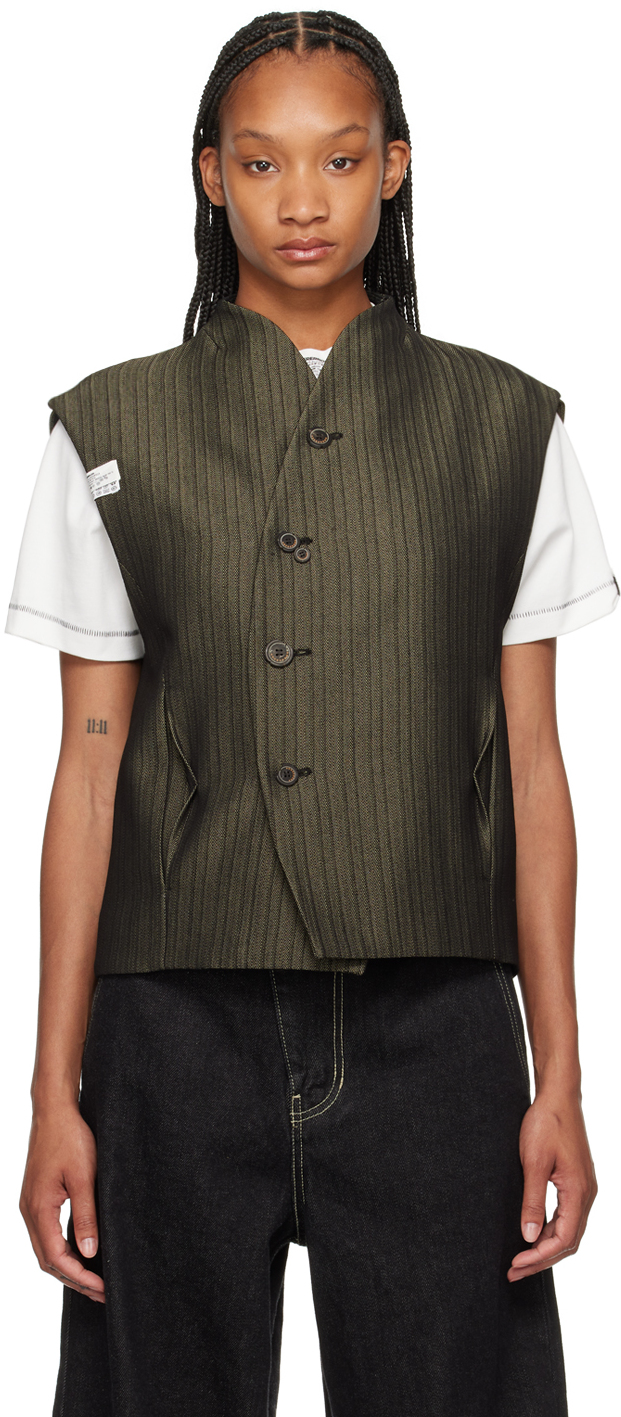 Green & Black Pleated Vest