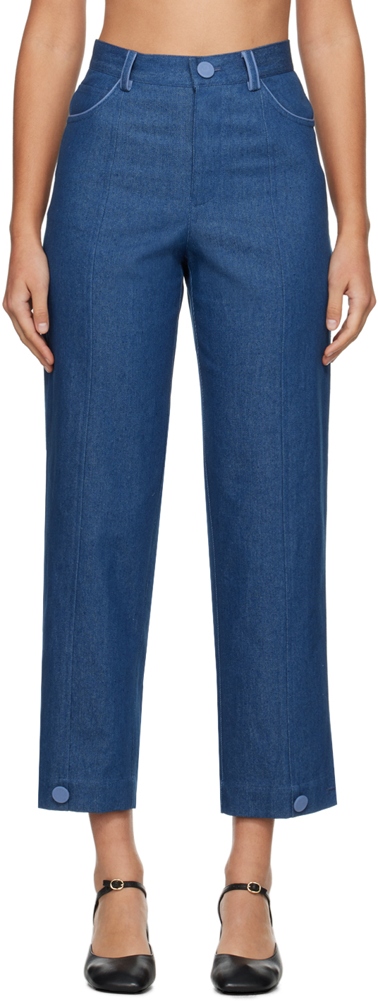 【関税込み】Caro Editions ブルー Annika ジーンズ Caro Editions Annika Pants - Blue Edges one-of-a-kind