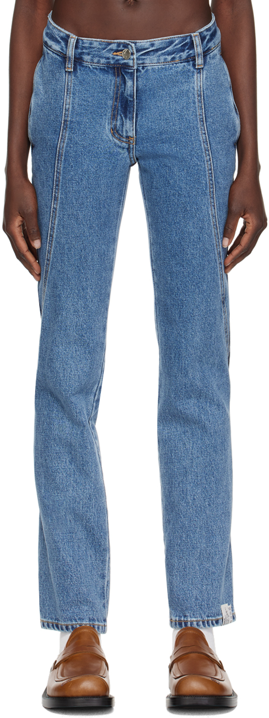 Blue Curved Seam Jeans by ADER error on Sale