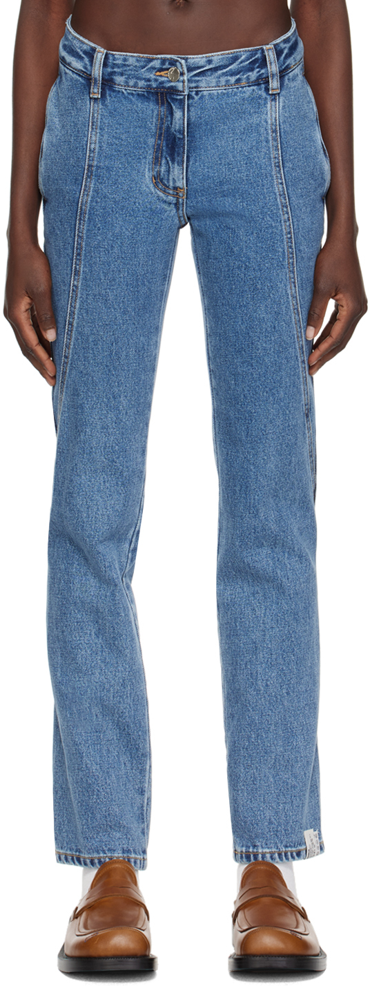 Blue Curved Seam Jeans