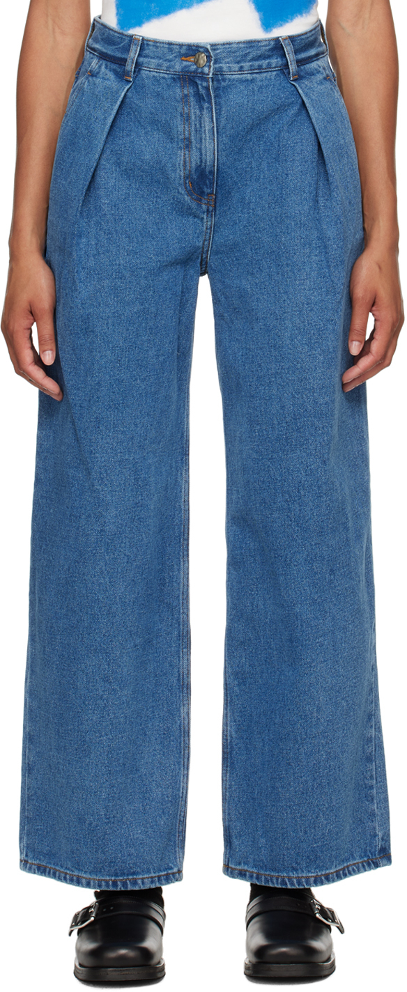 Shop Ader Error Blue Significant Pleated Jeans
