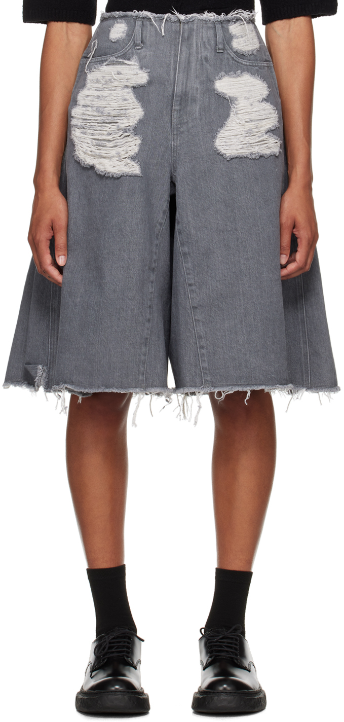 Shop Ader Error Gray Distressed Shorts In Light Gray