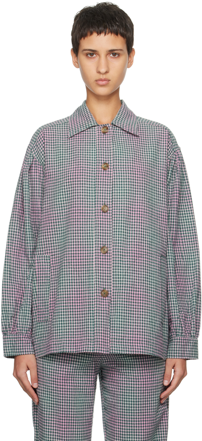 Caro Editions Green & Pink Hannah Shirt In Green/pink Checkered
