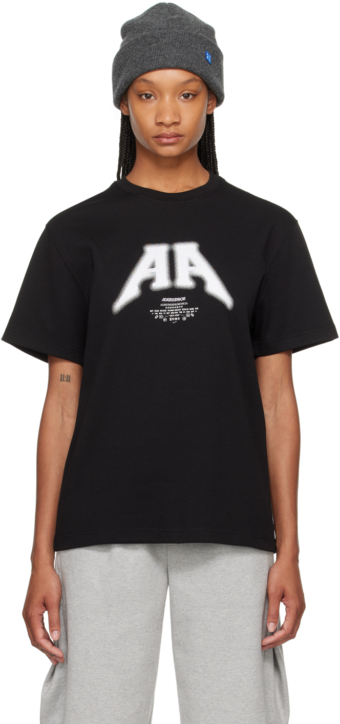 Shop Ader Error Black Embroidered T-shirt In Noir