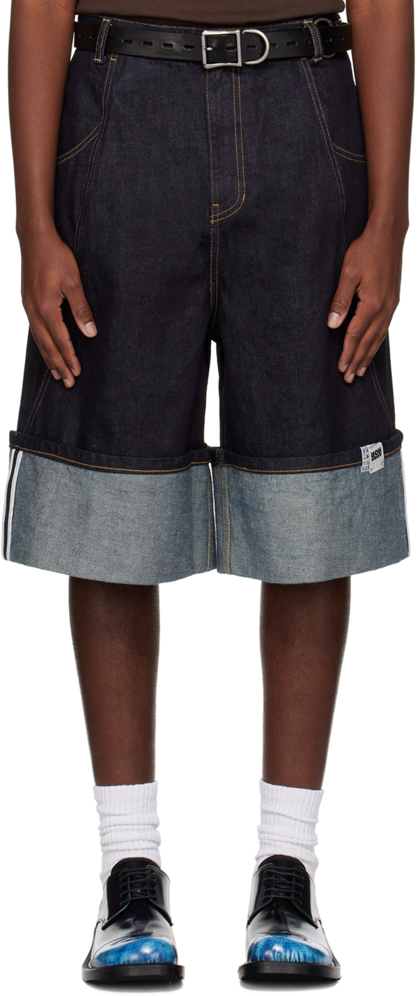 Indigo Paneled Denim Shorts