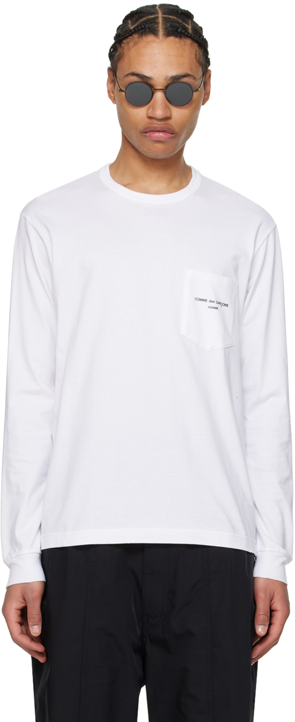 Shop Comme Des Garçons Homme Deux White Patch Pocket Long Sleeve T-shirt In 3 White