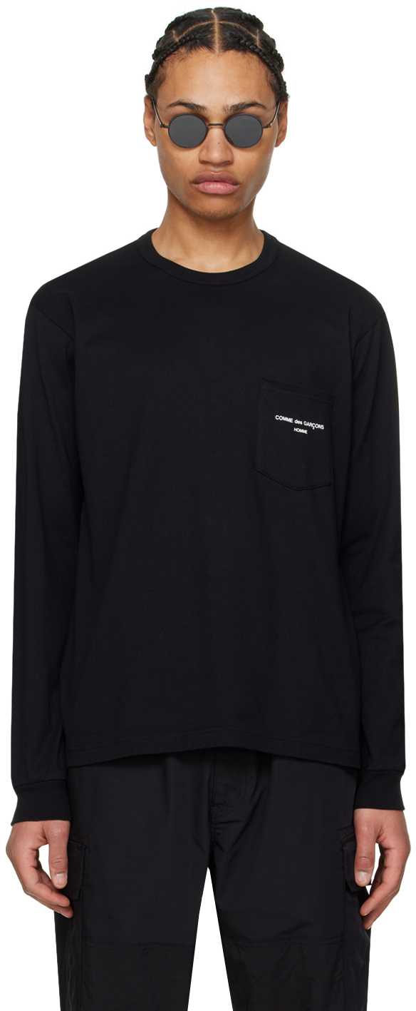 Shop Comme Des Garçons Homme Deux Black Patch Pocket Long Sleeve T-shirt In 1 Black
