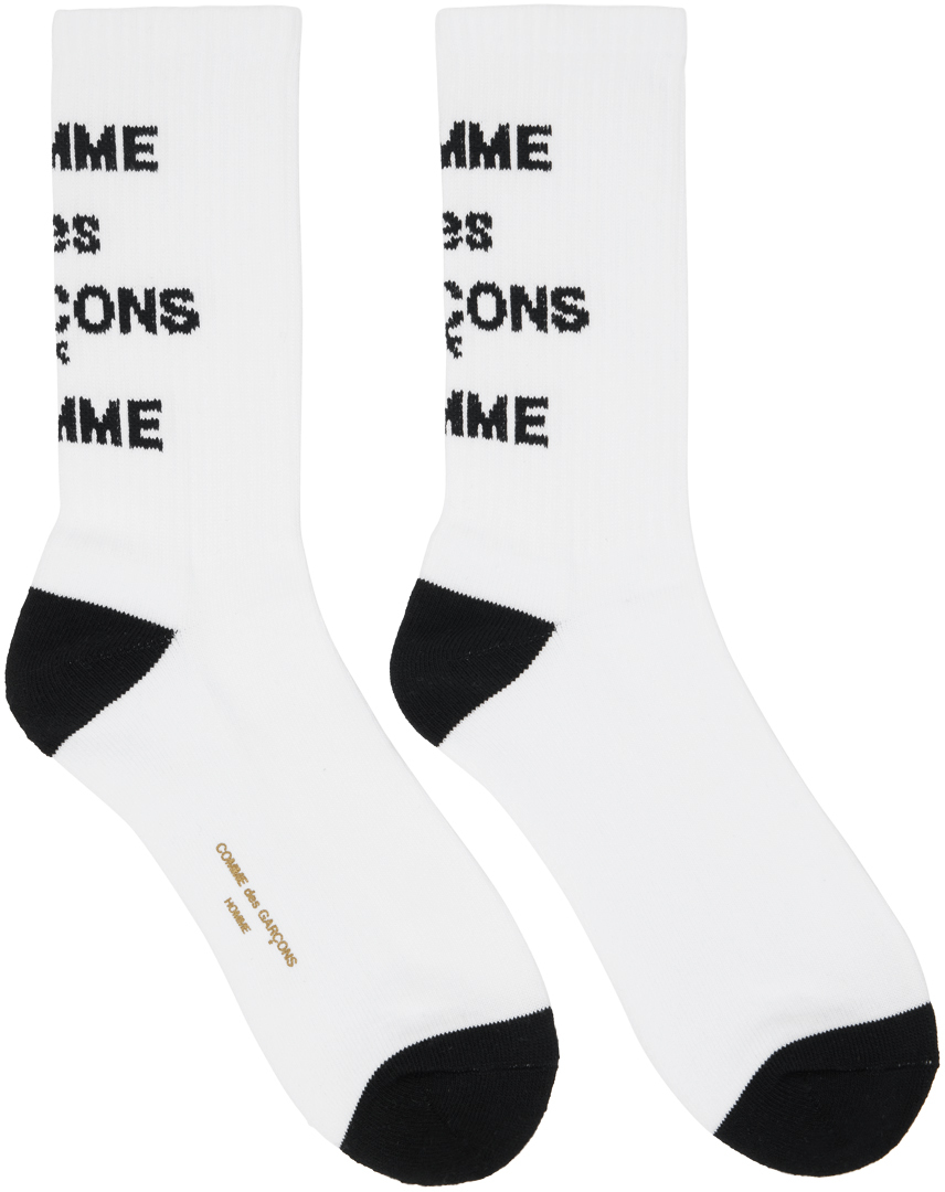Shop Comme Des Garçons Homme Deux White Cotton Pile Logo Socks In 2 White