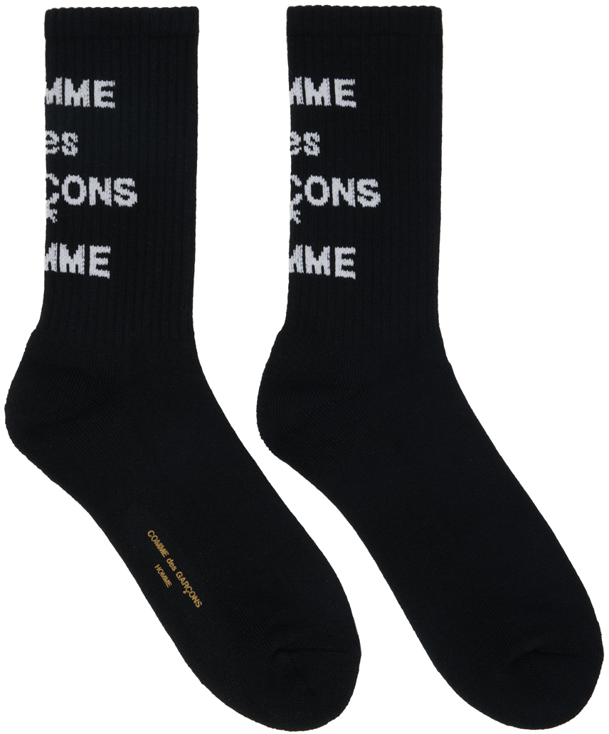 Shop Comme Des Garçons Homme Deux Black Cotton Pile Logo Socks In 1 Black