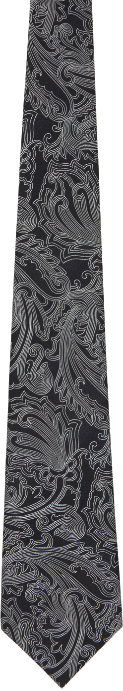 Shop Comme Des Garçons Homme Deux Black & White Silk Paisley Pattern Tie In 1 Black / White