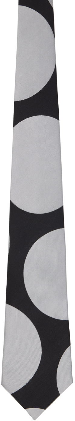 Shop Comme Des Garçons Homme Deux Black & White Silk Polka Dots Tie In 1 Black X White