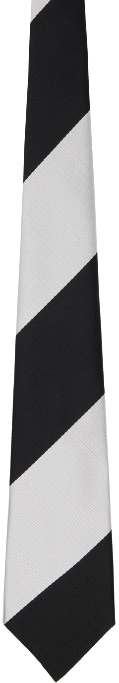 Shop Comme Des Garçons Homme Deux Black & White Silk Regimental Stripe Tie In 1 Black / White