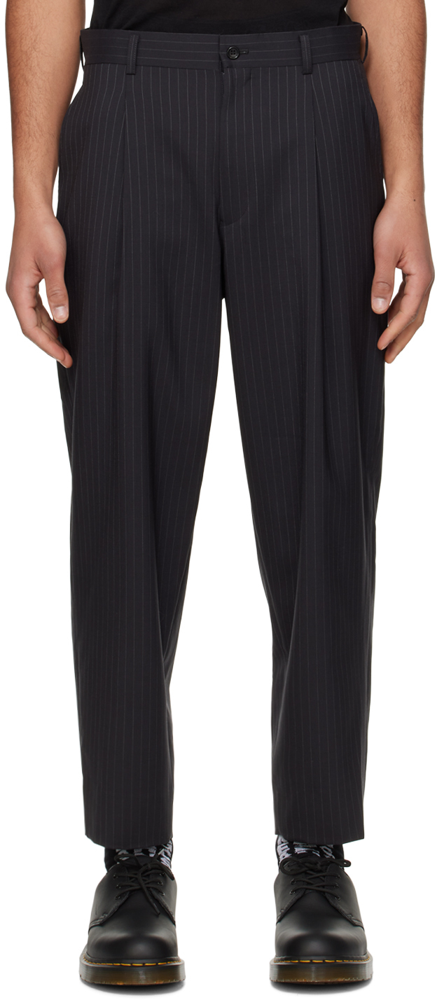 Shop Comme Des Garçons Homme Deux Gray Pinstripe Trousers In 1 Charcoal Grey
