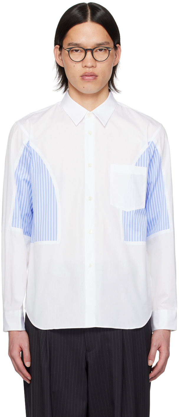Comme Des Garçons Homme Deux White & Blue Paneled Shirt In 1 White