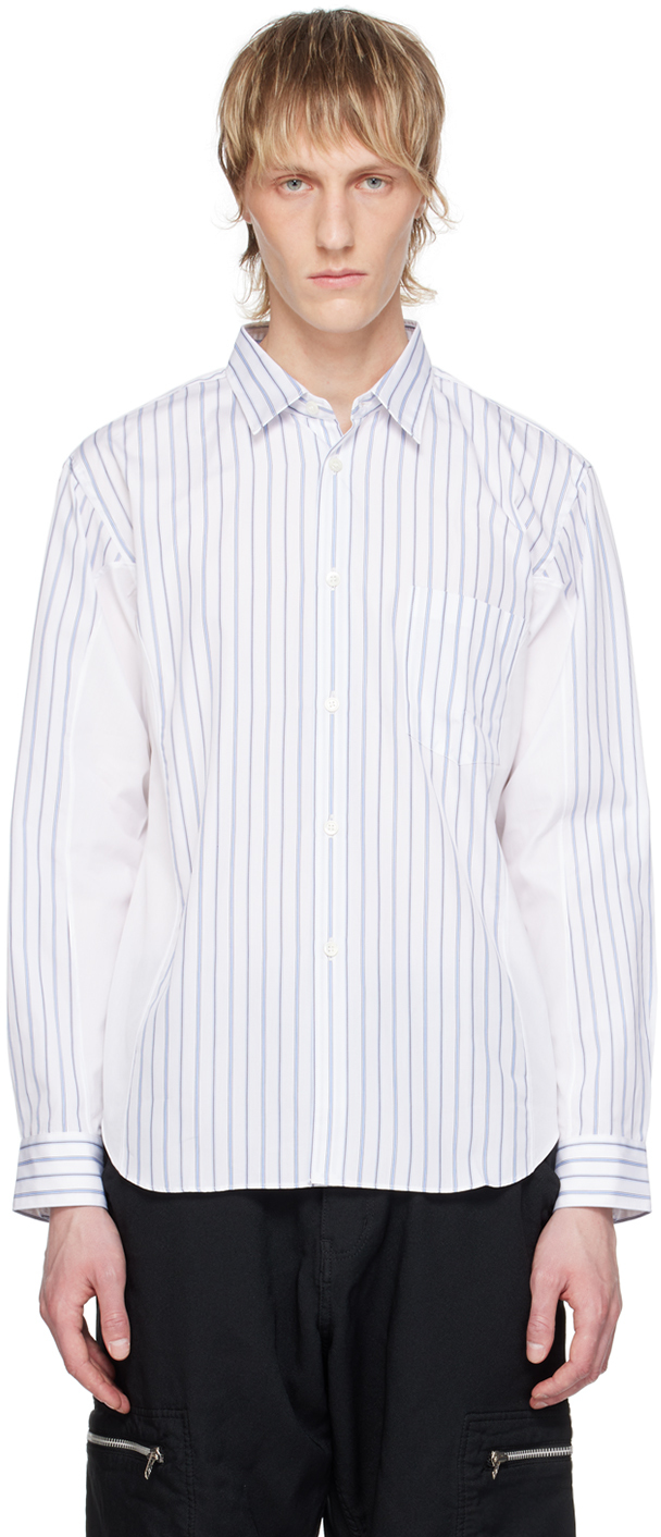Shop Comme Des Garçons Homme Deux White & Blue Striped Shirt In 1 White/sax/navy
