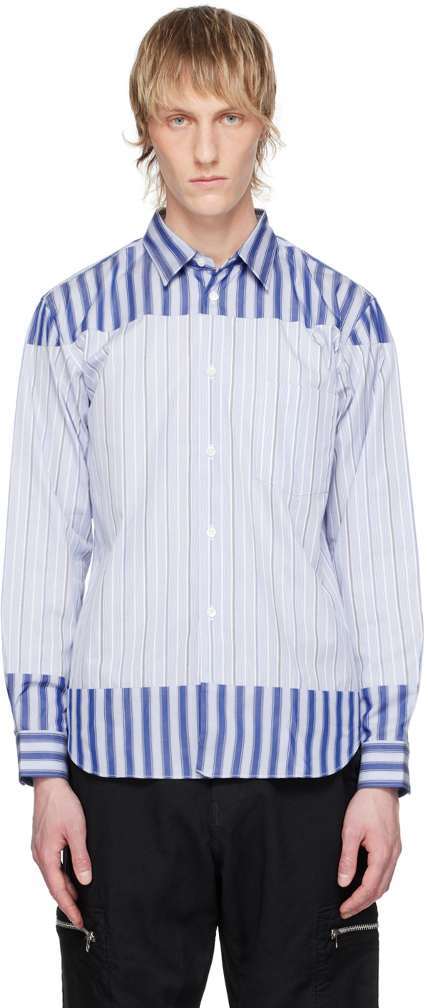 White & Blue Striped Shirt by Comme des Garçons Homme Deux on Sale