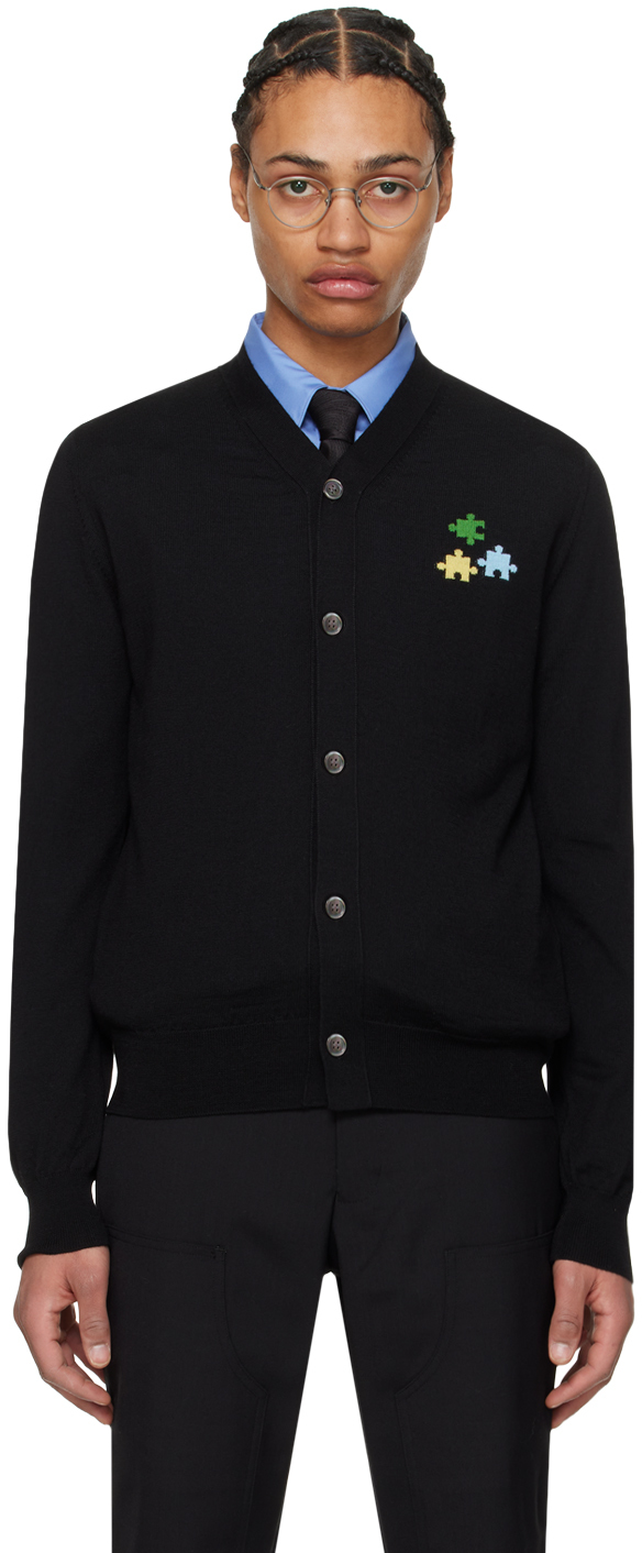 Comme des Garçons Homme Deux: Black Intarsia Cardigan | SSENSE