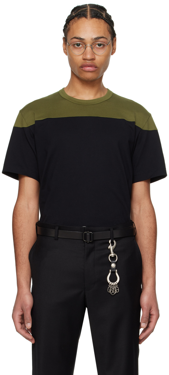 Shop Comme Des Garçons Homme Deux Black & Khaki Paneled T-shirt In 1 Black X Khaki