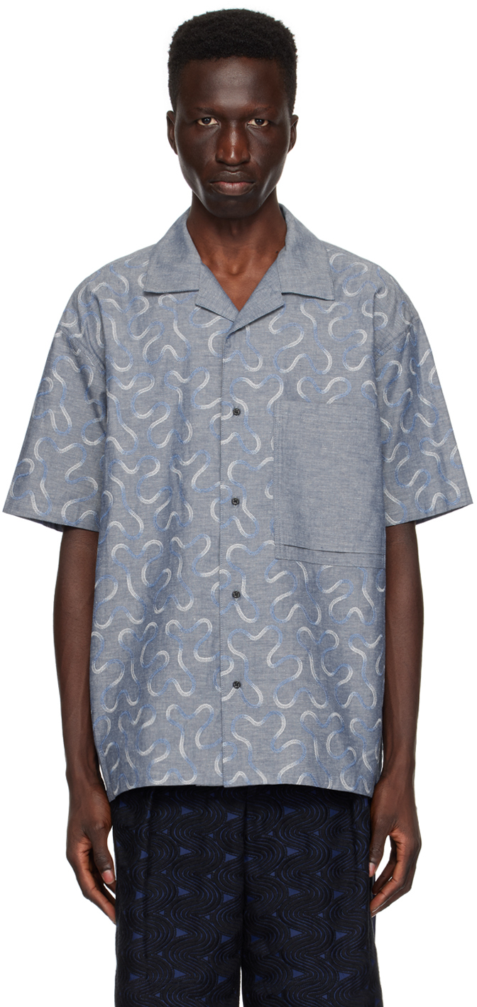 Shop Kozaburo Blue Embroidered Shirt In Navy