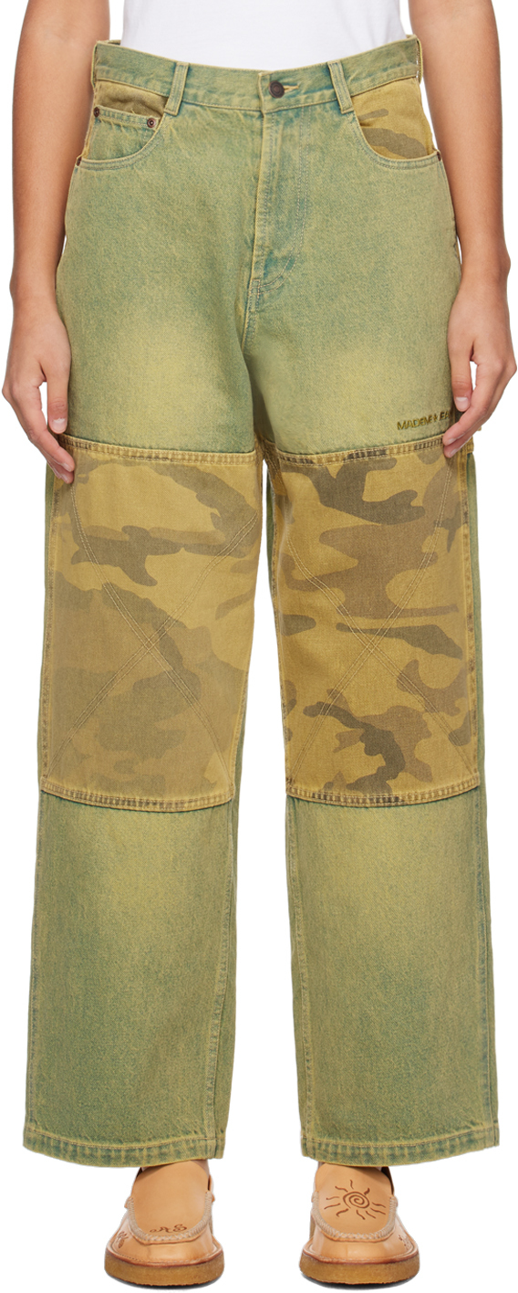 Mademe Yellow Double-knee Jeans In Overdyed Yellow