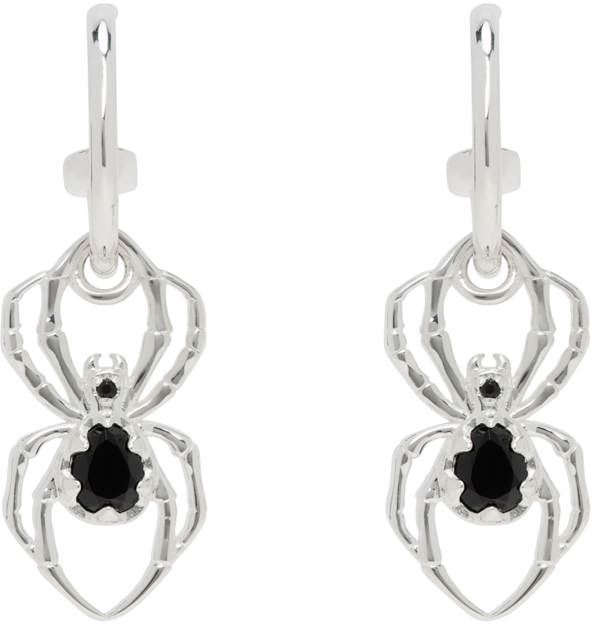 Silver Spider Onyx Anchor Sleepers Earrings