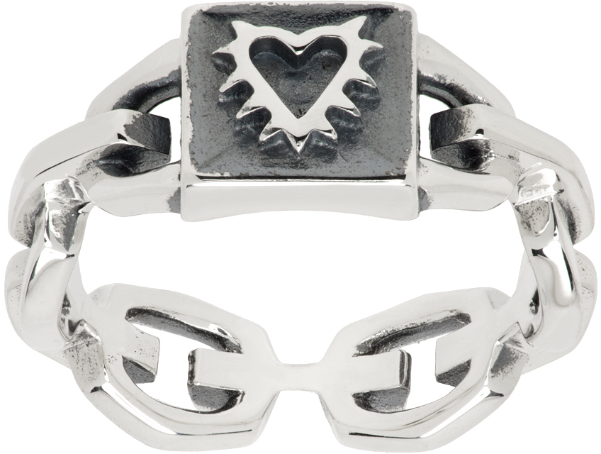 Stolen Girlfriends Club Silver Spiked Heart Chain Ring In Sterling Silver