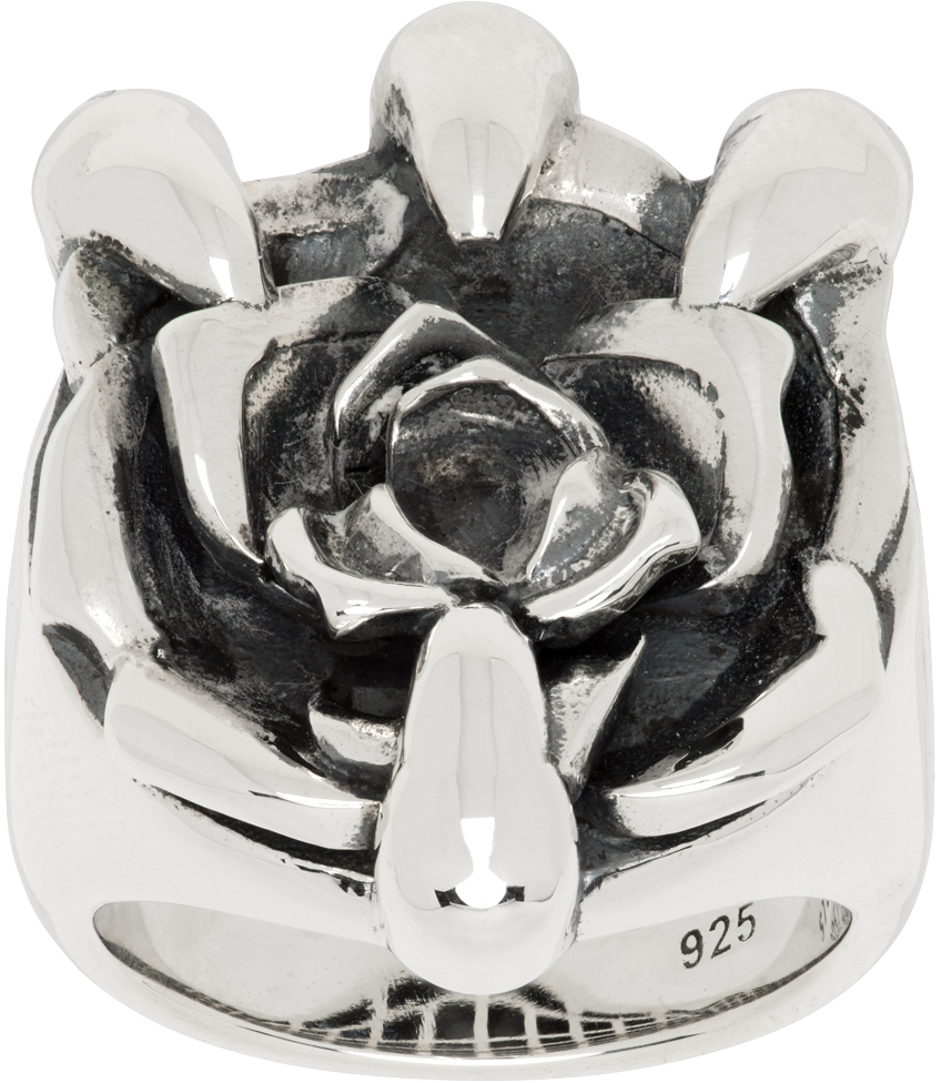 Silver Maxi Rose Claw Ring