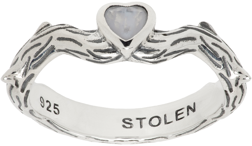 Stolen Girlfriends Club Silver Twisted Baby Heart Ring In Blue Lace Agate