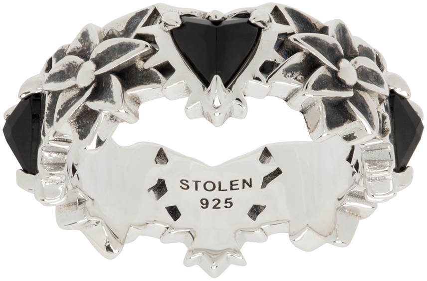 Shop Stolen Girlfriends Club Silver Talon Bloom Eternity Ring In Sterling Silver Onyx