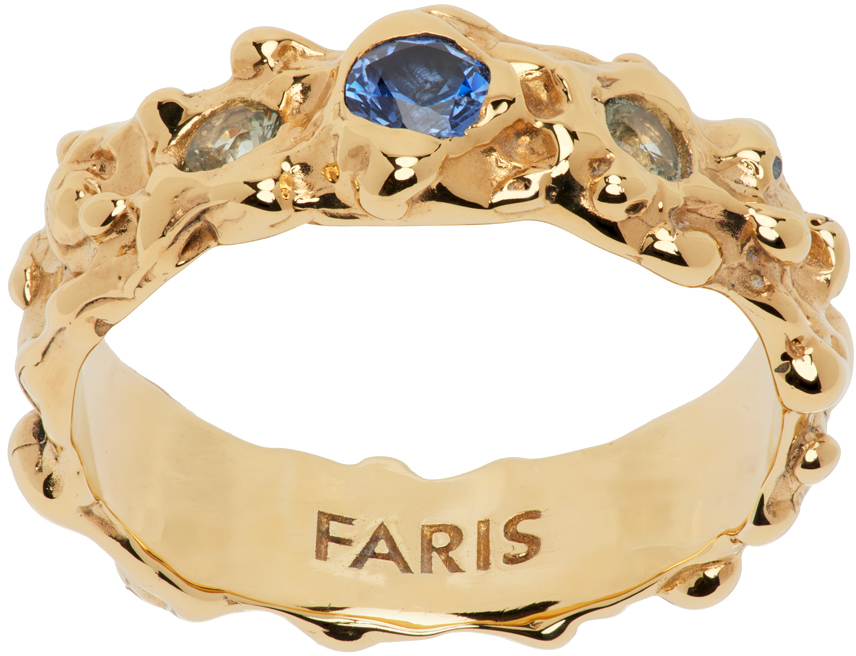 Faris Gold Roca Gem Band Ring In Gold-plated Bronze