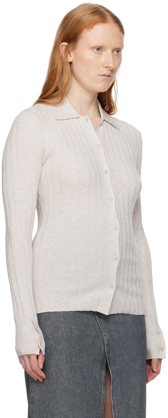 Filippa K Off-white Spread Collar Cardigan In 9983 Light Taupe Mel