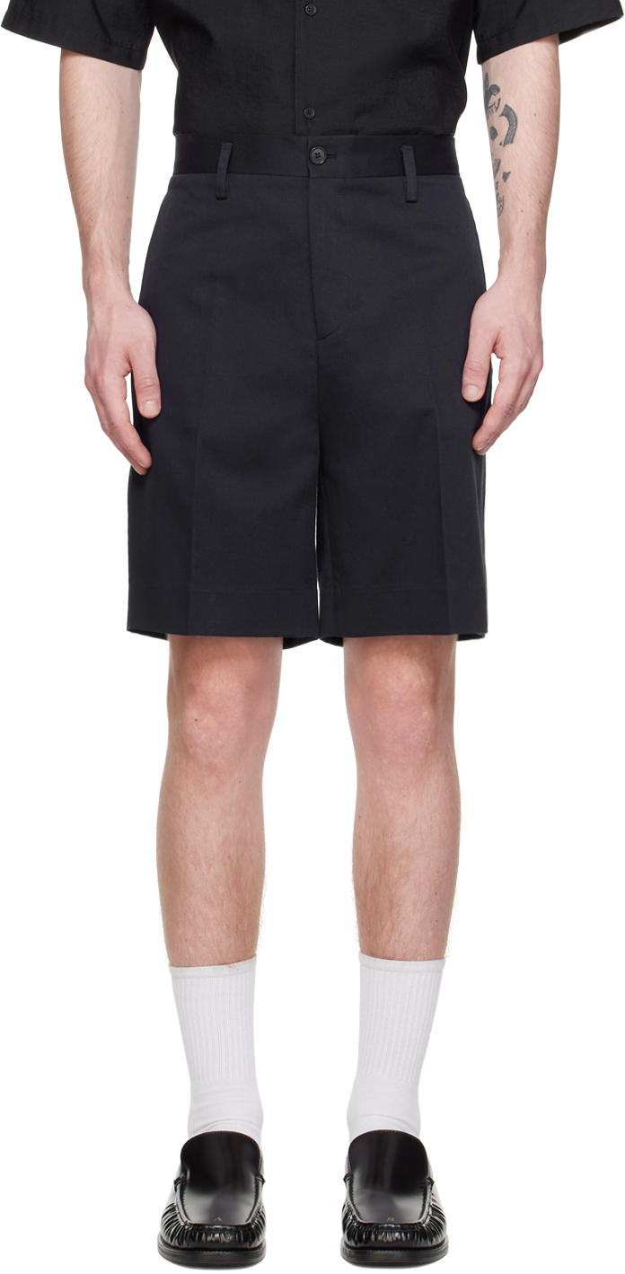 Shop Filippa K Navy Creased Shorts