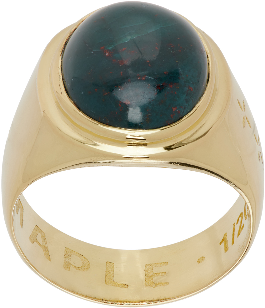 Maple Gold Tommy Signet Ring In 14k Gold P/bloodston