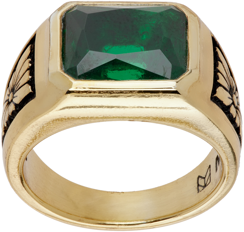 Maple Gold Midnight Slim Ring In 14k Gold P/emerald