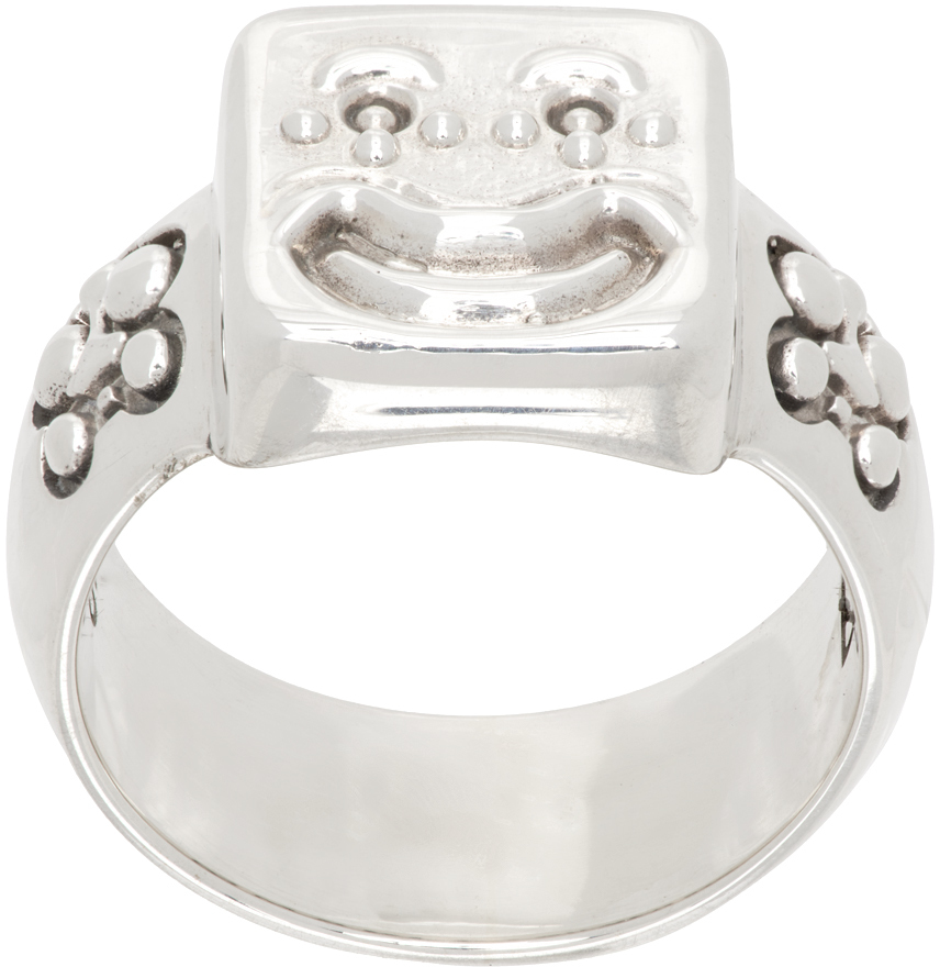 Silver Smiley Signet Ring