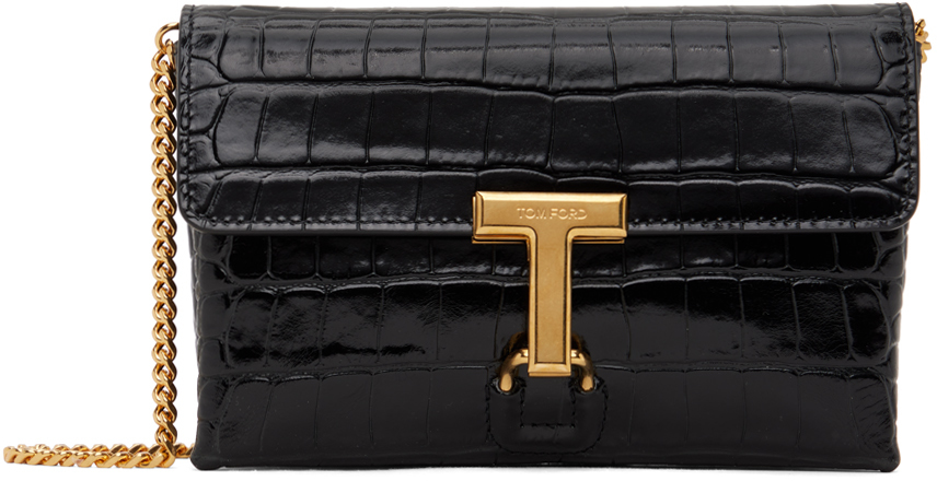 Tom Ford Black Mini Stamped Croc Bag In 1n001 Black