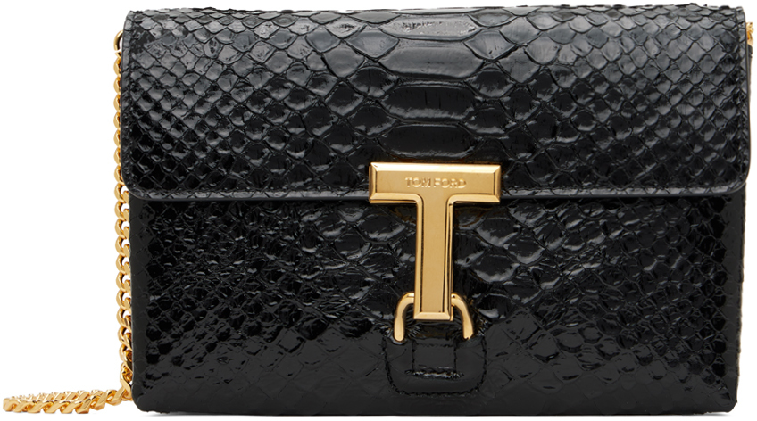 Shop Tom Ford Black Shiny Stamped Crocodile Monarch Mini Bag In 1n001 Black